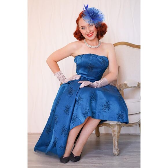 Blue Fascinators Hats For Women Tea Party Black Vintage Hat 9794 - Picture 4 of 7